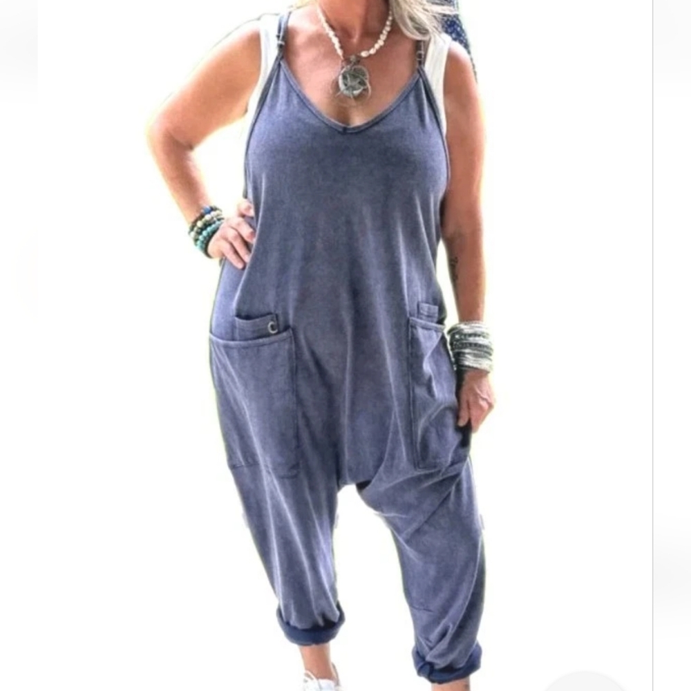 Jaded Gypsy Brandie Can't Miss This Harem Romper Overall Jumper L/XL Blue Baggy
